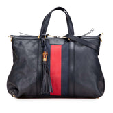 グッチ シェリーライン バンブー ハンドバッグ ショルダーバッグ 2WAY 309621 ネイビー レザー スウェット レディース GUCCI 【中古】